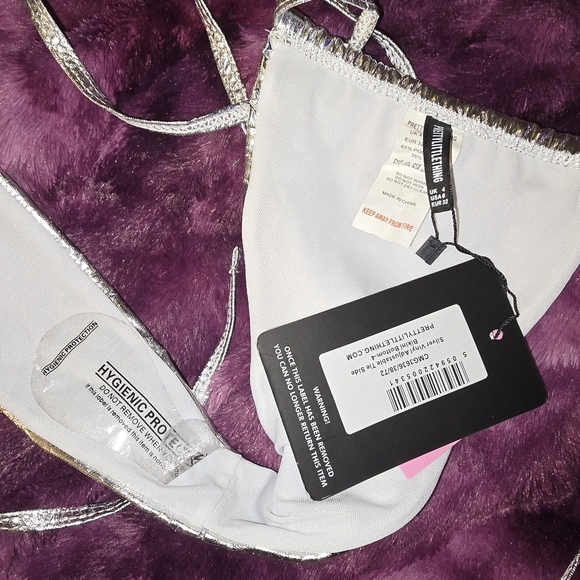 Pretty Little Thing Silver Vinyl Adjustable Tie Side Bikini NWT 0/10 - Picture 5 of 6
